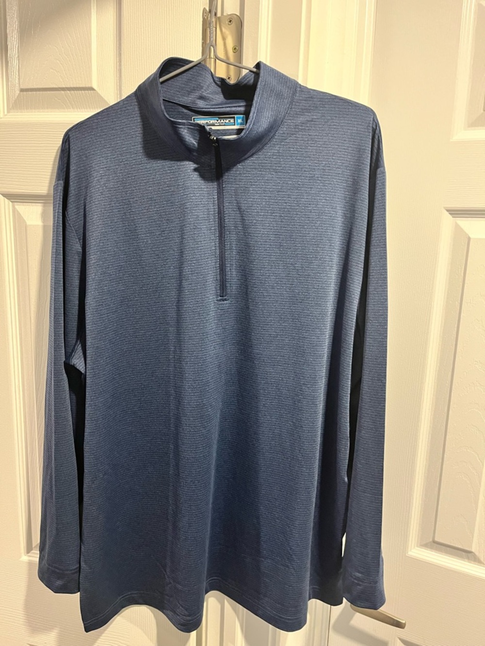 Men's stripped golf Quarter-Zip Pullover - Slate Blue